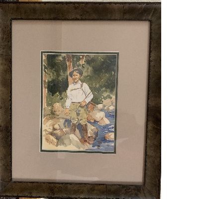 Watercolor of Fisherman, framed, , drawing by Bryon Rogers