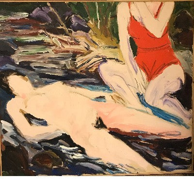 Two figures and Hyalite Creek, drawing by Freeman Butts