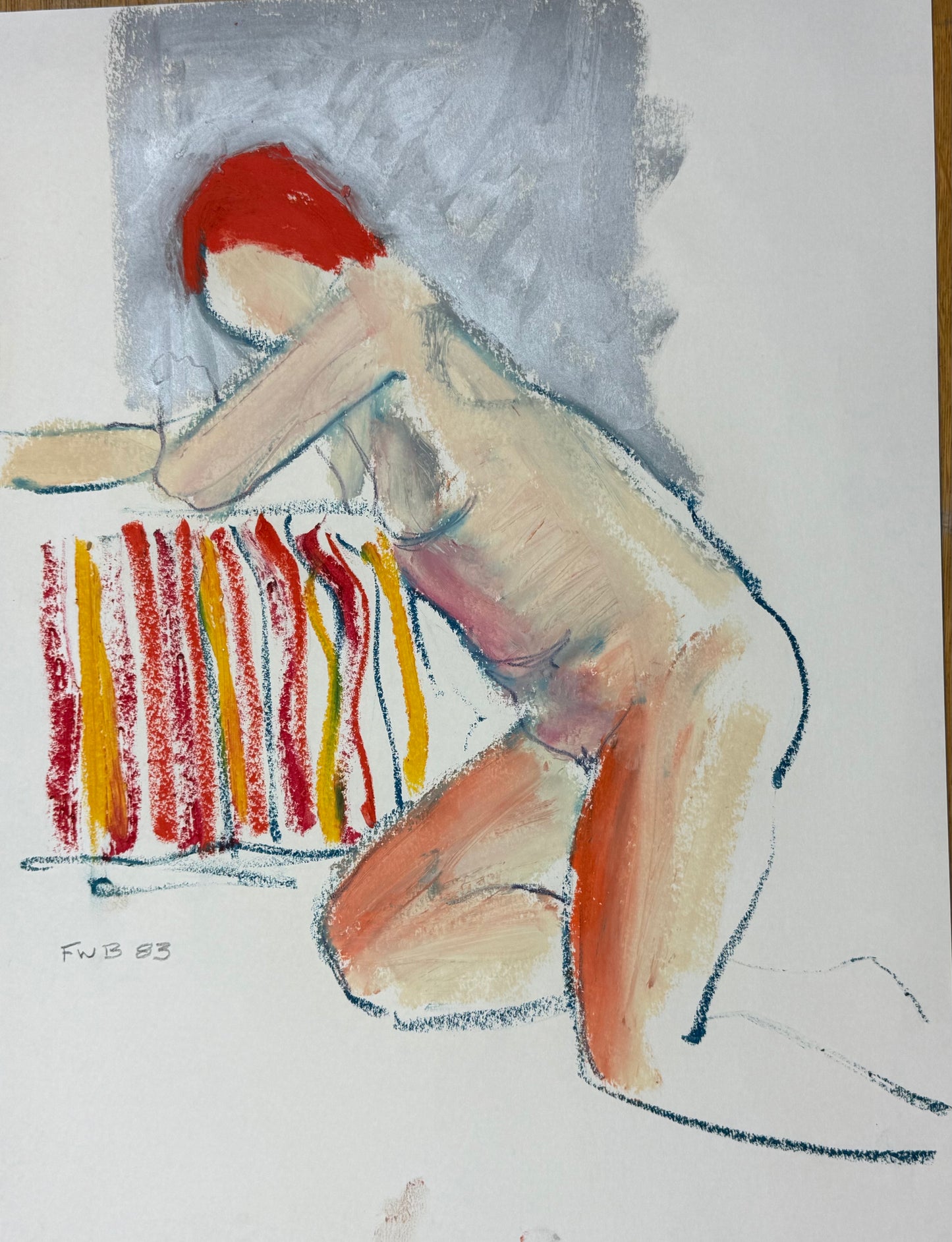 Freeman Butts: Leaning Nude Pastel and Acrylic, Stripes ART-98