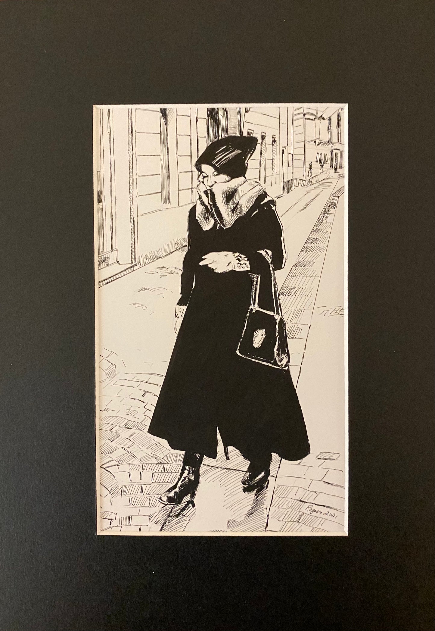 Bryon Rogers: Quiet Street: Original pen, brush and ink drawing-ART-71