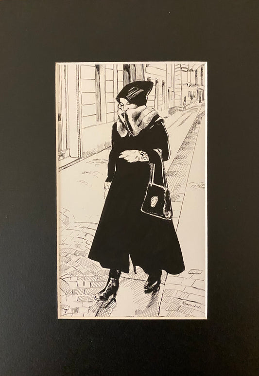 Bryon Rogers: Quiet Street: Original pen, brush and ink drawing-ART-71