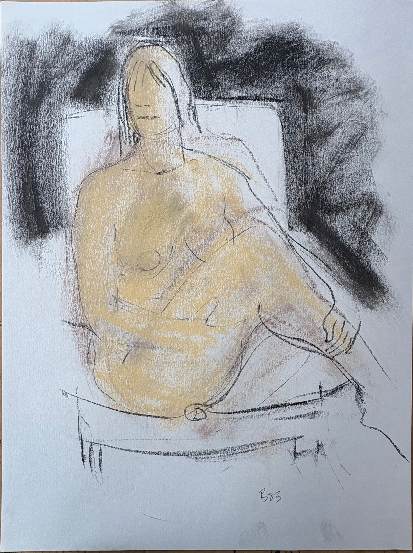 Freeman Butts: Seated Nude Crème and Tan Pastel | ART26-16