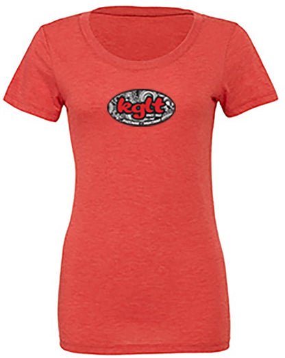 KGLT 2016 women's short-sleeve t-shirt with paisley logo design: front