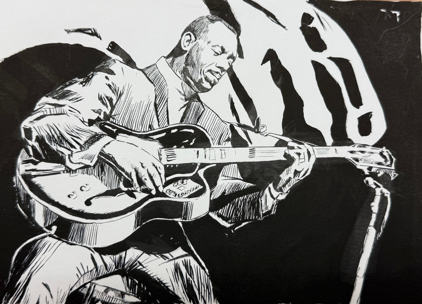 Bryon Rogers: Wes Montgomery Pen and Ink Drawing ART-28