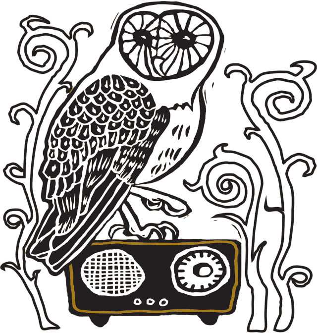 KGLT 2019 owl-on-radio logo by Amy Kelley Hoitsma.