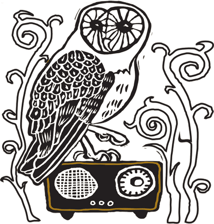 KGLT 2019 owl-on-radio logo by Amy Kelley Hoitsma.