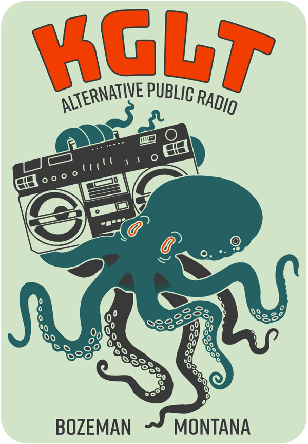 KGLT 2020 sticker: Octopus holding boombox